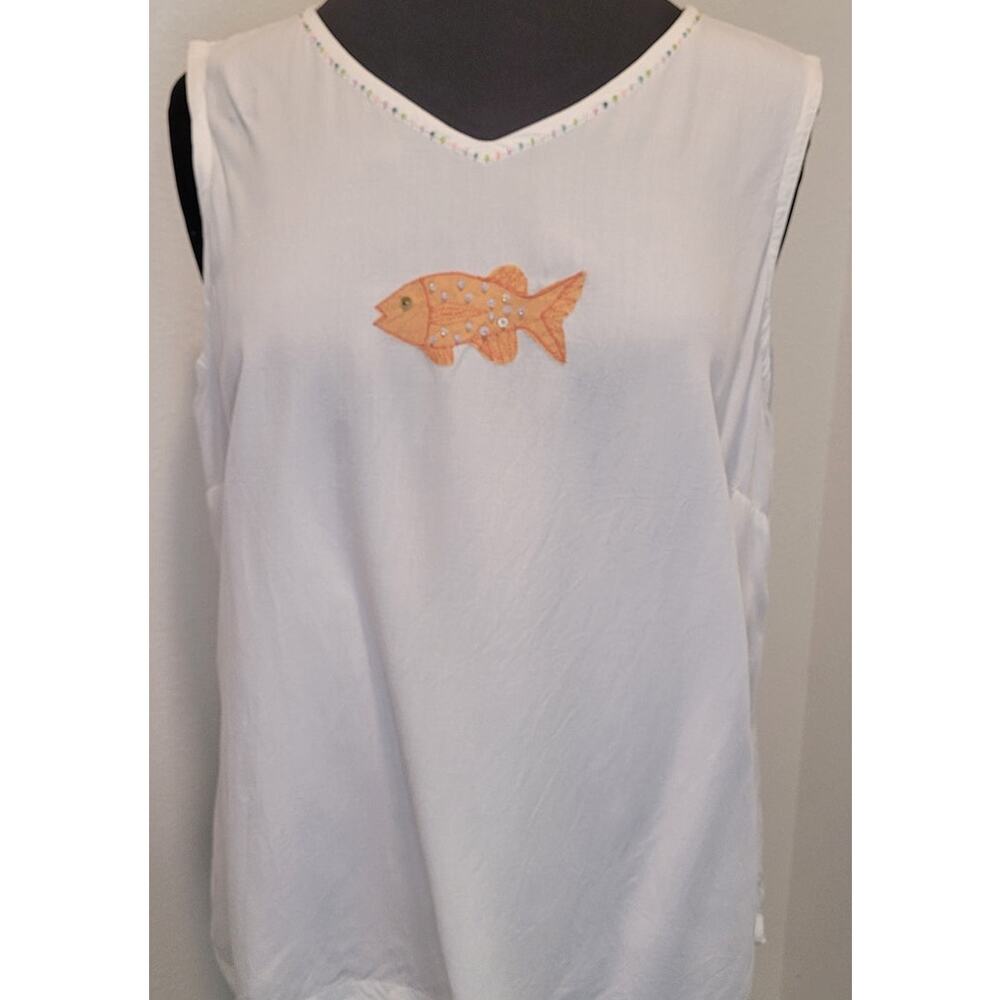 Art To Wear Goldfish Embroidered Top XL Festival Retro Artsy